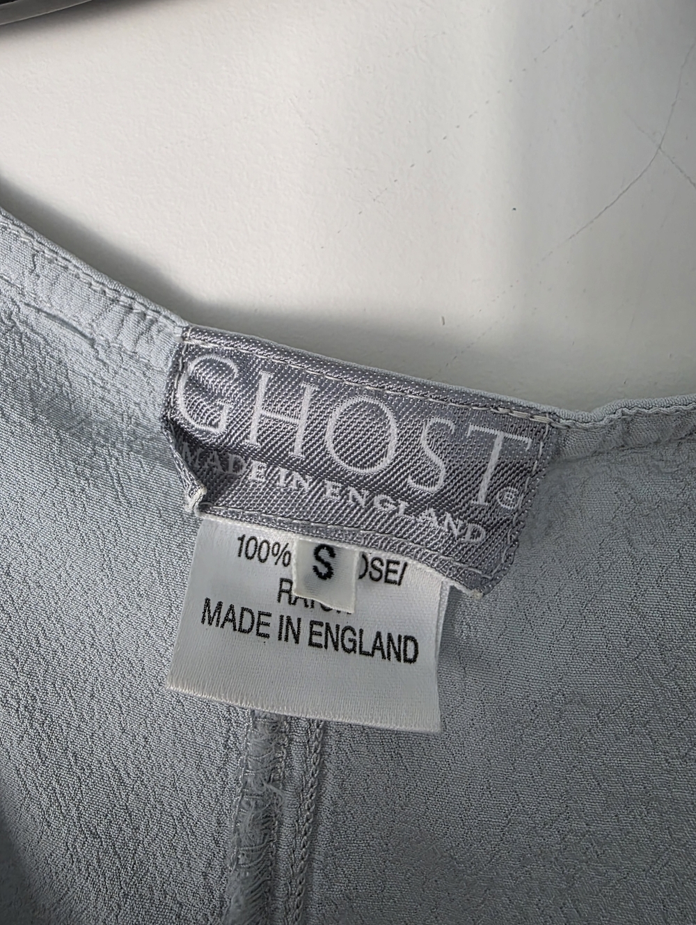 Vintage GHOST MADE IN ENGLAND Pale Blue V-Neck Gathered Front Blouse - Picture 3 of 11